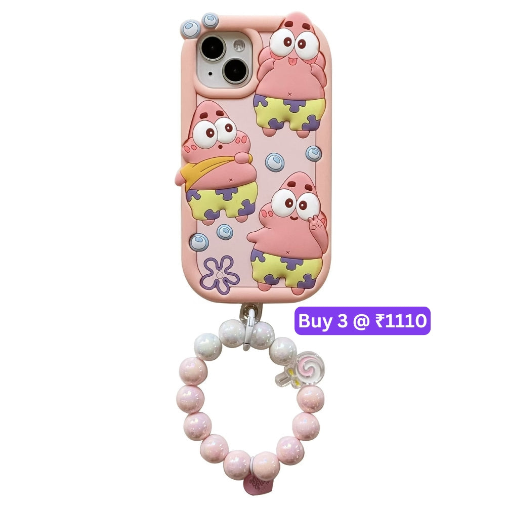 Patrick Star Cartoon TPU (Soft) Silicone Phone Case with Bracelet - iPhone 15 Pro Max