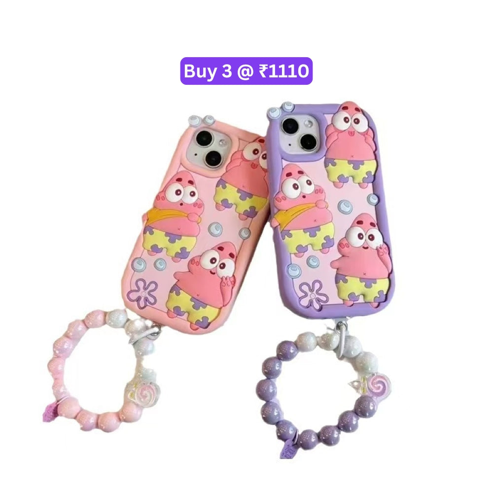 Patrick Star Cartoon TPU (Soft) Silicone Phone Case with Bracelet - iPhone 15 Pro Max