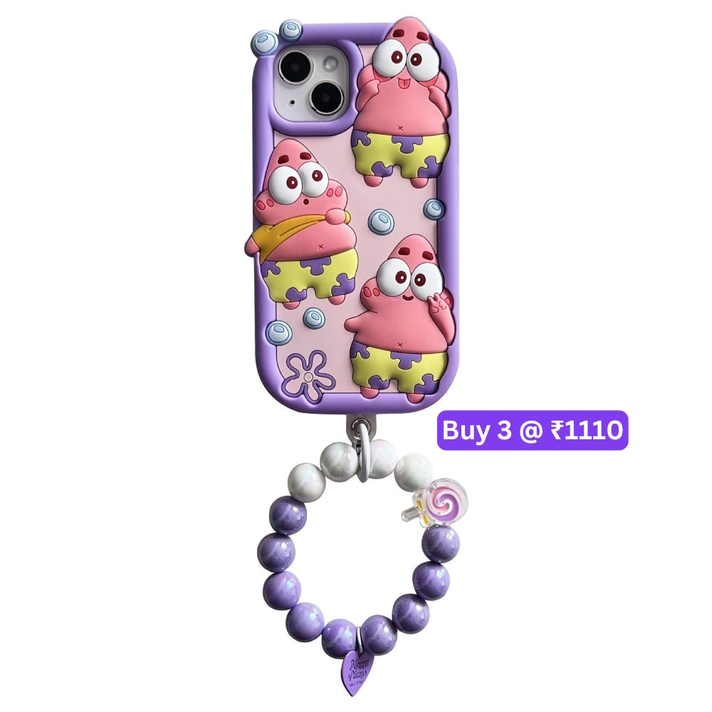 Patrick Star Cartoon TPU (Soft) Silicone Phone Case with Bracelet - iPhone 15 Pro Max