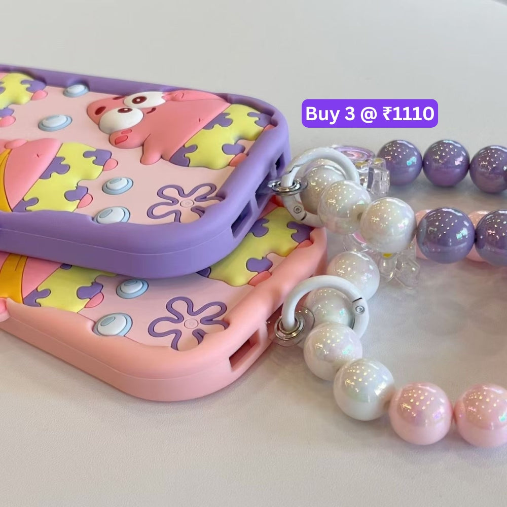 Patrick Star Cartoon TPU (Soft) Silicone Phone Case with Bracelet - iPhone 15 Pro Max