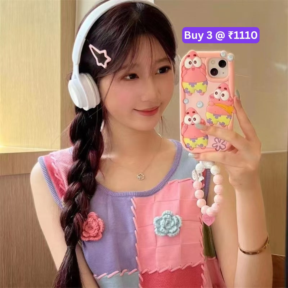 Patrick Star Cartoon TPU (Soft) Silicone Phone Case with Bracelet - iPhone 15 Pro Max