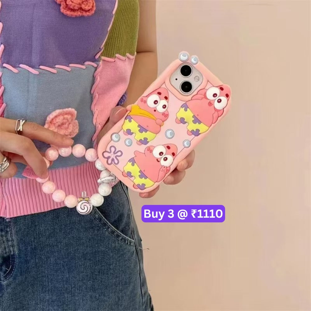Patrick Star Cartoon TPU (Soft) Silicone Phone Case with Bracelet - iPhone 15 Pro Max