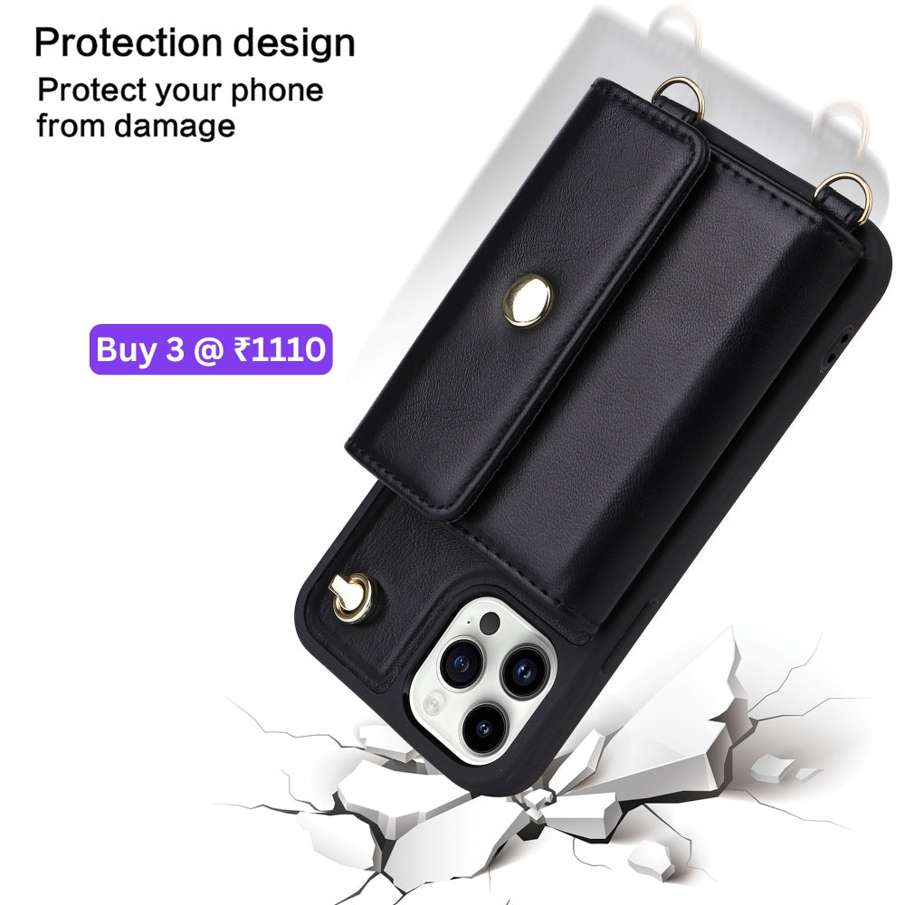 Phone Protective PU Leather Wallet Purse Case with Card Holder - iPhone 12 Pro Max