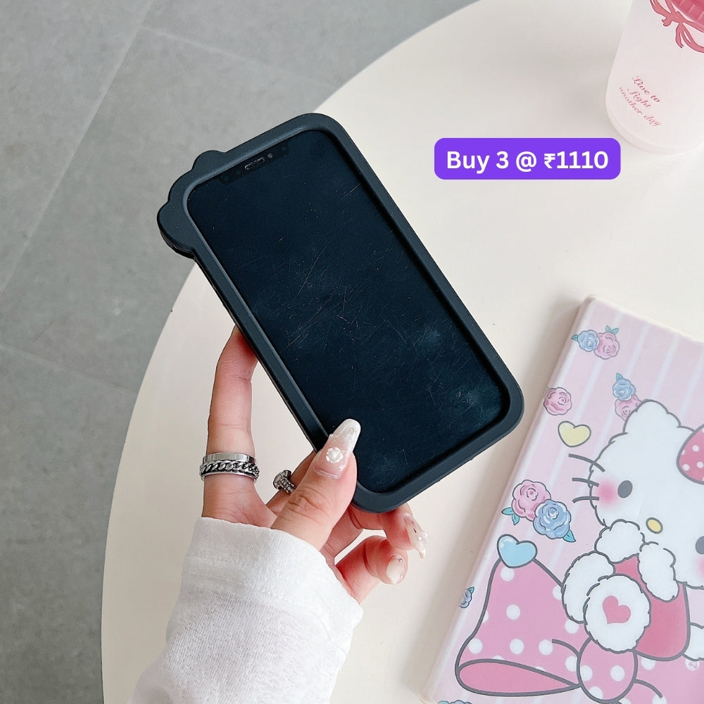 Polka Dot Bow Kitty Stand Silicone Phone Case | Mobile Cover - iPhone 15