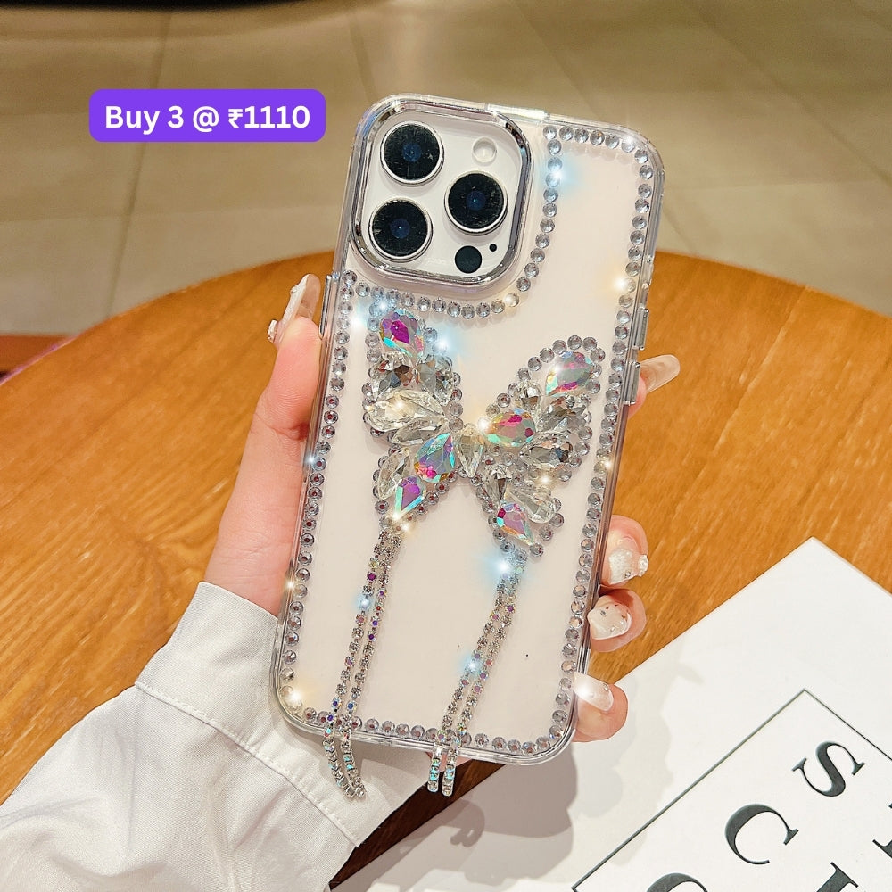 Rhinestone Butterfly Stone Transparent TPU (Soft) Phone Case | Mobile Cover - iPhone 14