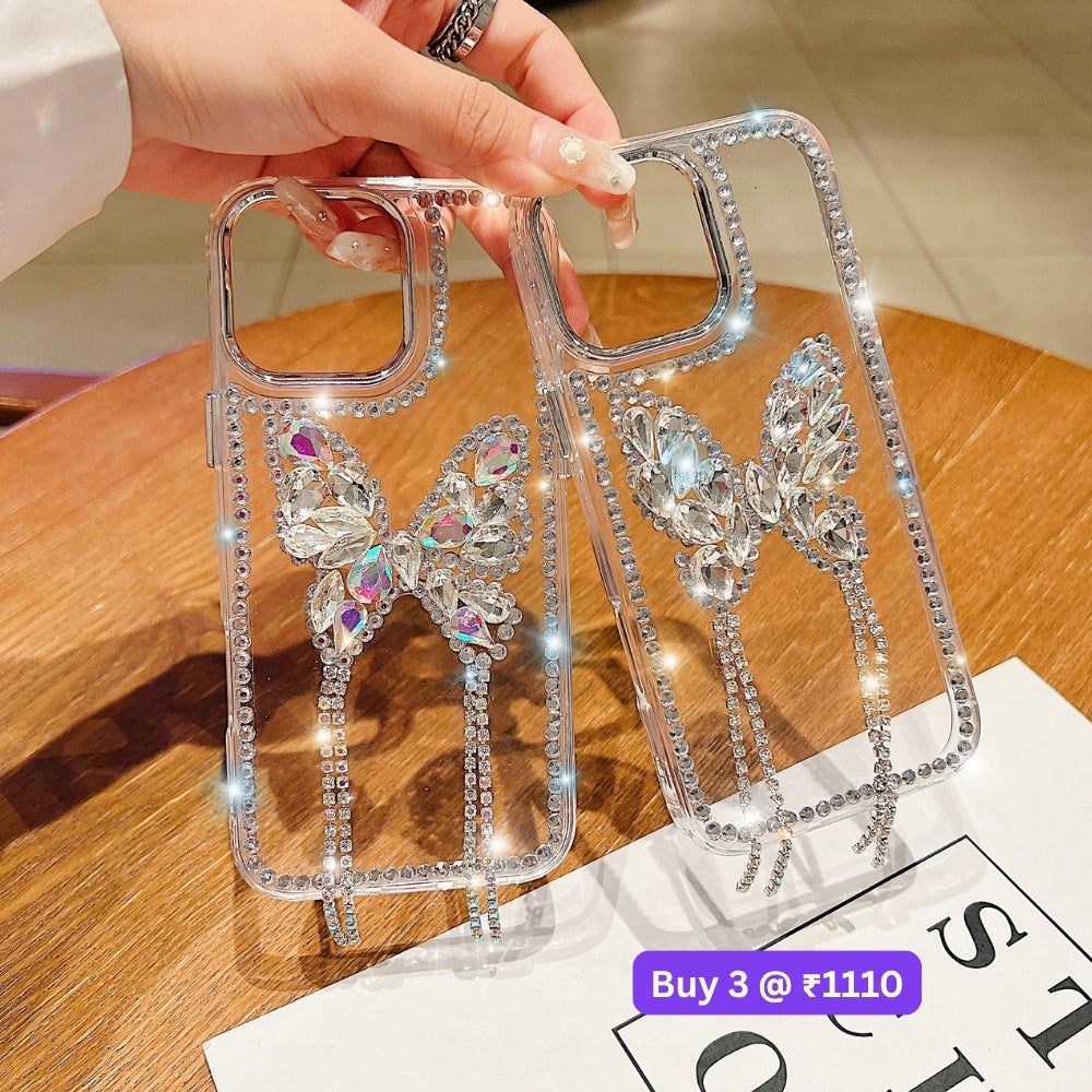 Rhinestone Butterfly Stone Transparent TPU (Soft) Phone Case | Mobile Cover - iPhone 16 Plus