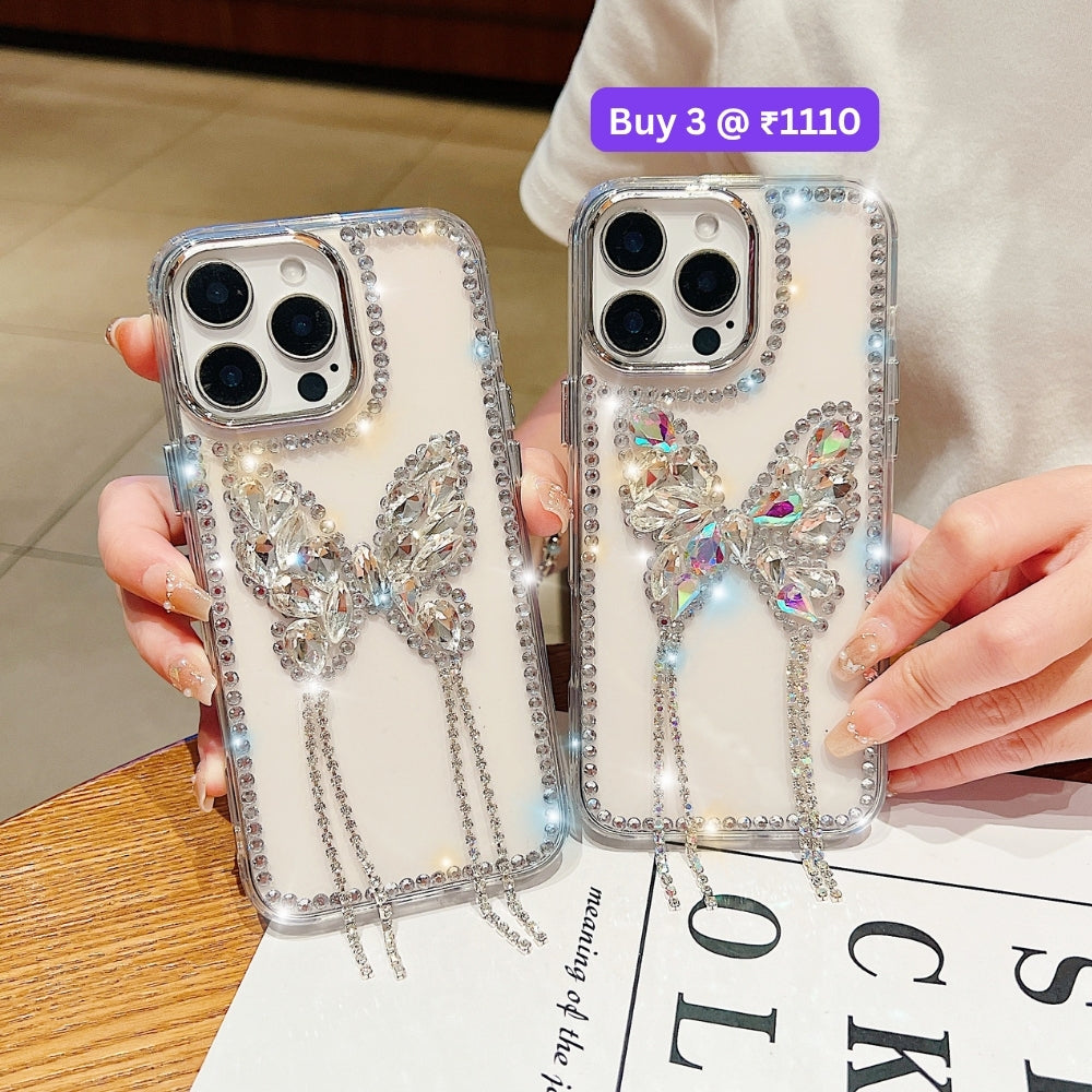Rhinestone Butterfly Stone Transparent TPU (Soft) Phone Case | Mobile Cover - iPhone 14