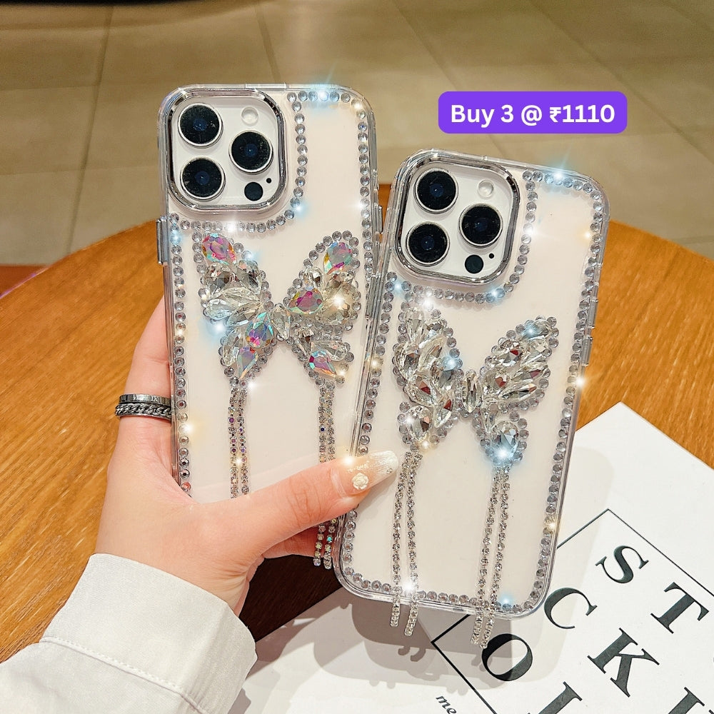 Rhinestone Butterfly Stone Transparent TPU (Soft) Phone Case | Mobile Cover - iPhone 15 Plus
