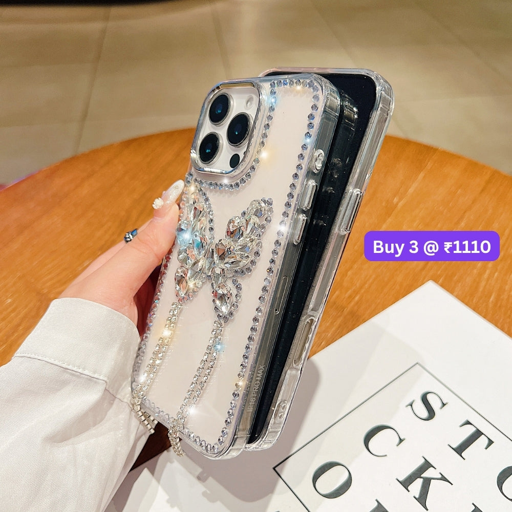 Rhinestone Butterfly Stone Transparent TPU (Soft) Phone Case | Mobile Cover - iPhone 16 Plus