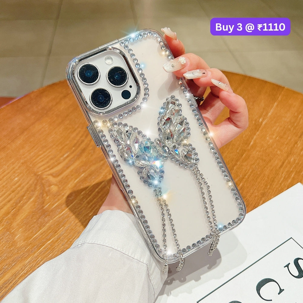 Rhinestone Butterfly Stone Transparent TPU (Soft) Phone Case | Mobile Cover - iPhone 16 Plus