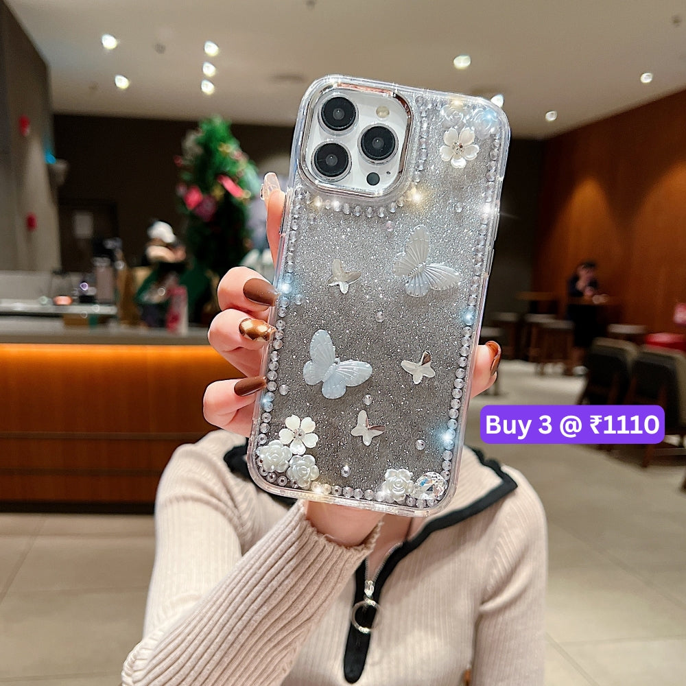 Rose and Butterfly Glittery TPU (Soft) Phone Case - iPhone 14