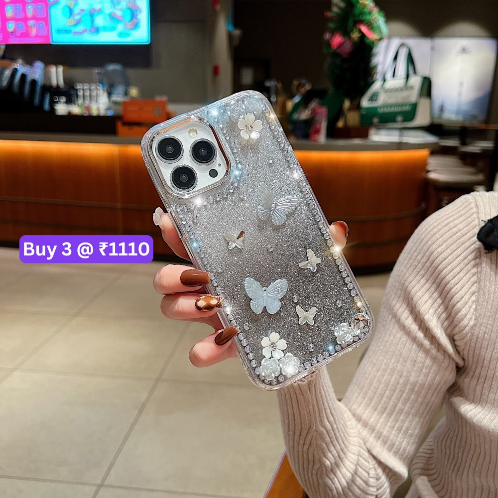 Rose and Butterfly Glittery TPU (Soft) Phone Case - iPhone 16 Plus