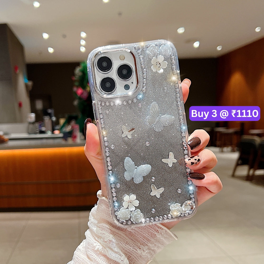 Rose and Butterfly Glittery TPU (Soft) Phone Case - iPhone 16