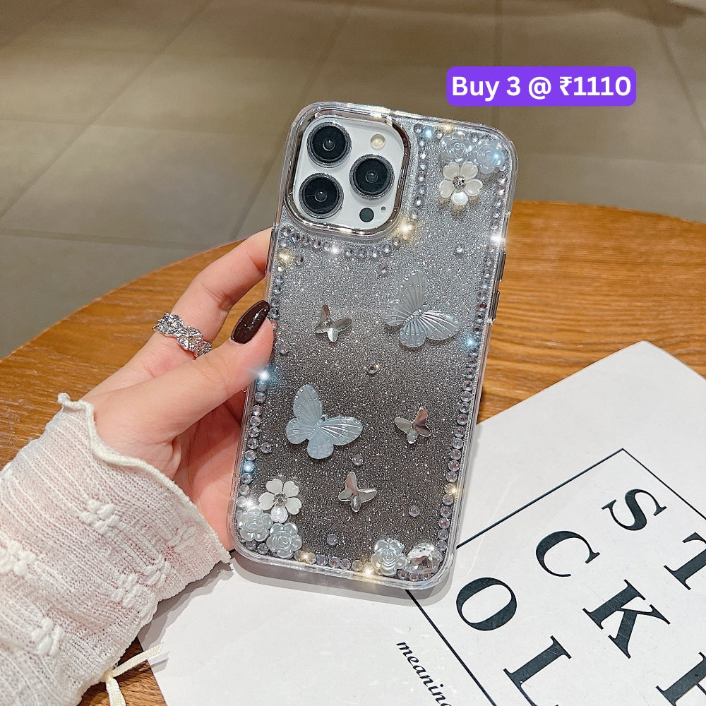 Rose and Butterfly Glittery TPU (Soft) Phone Case - iPhone 16 Plus