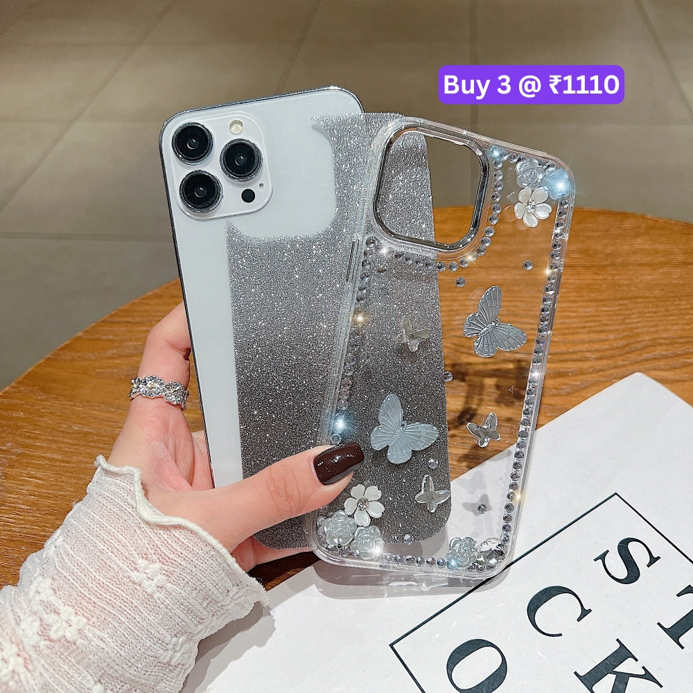 Rose and Butterfly Glittery TPU (Soft) Phone Case - iPhone 16 Plus