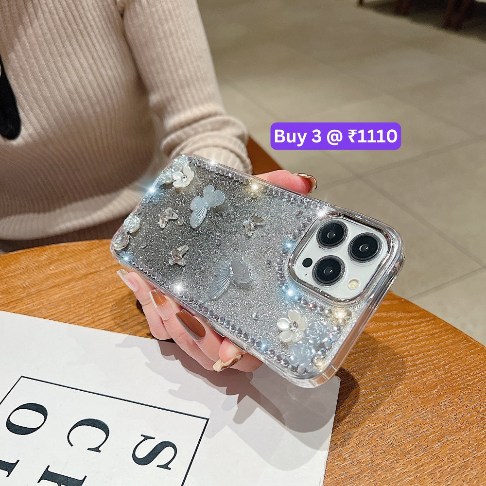 Rose and Butterfly Glittery TPU (Soft) Phone Case - iPhone 16 Plus