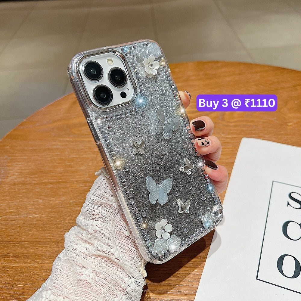 Rose and Butterfly Glittery TPU (Soft) Phone Case - iPhone 16 Plus