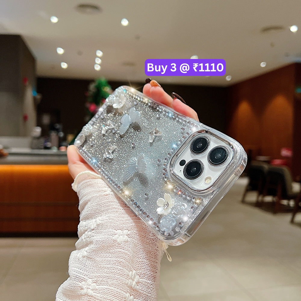 Rose and Butterfly Glittery TPU (Soft) Phone Case - iPhone 16 Plus