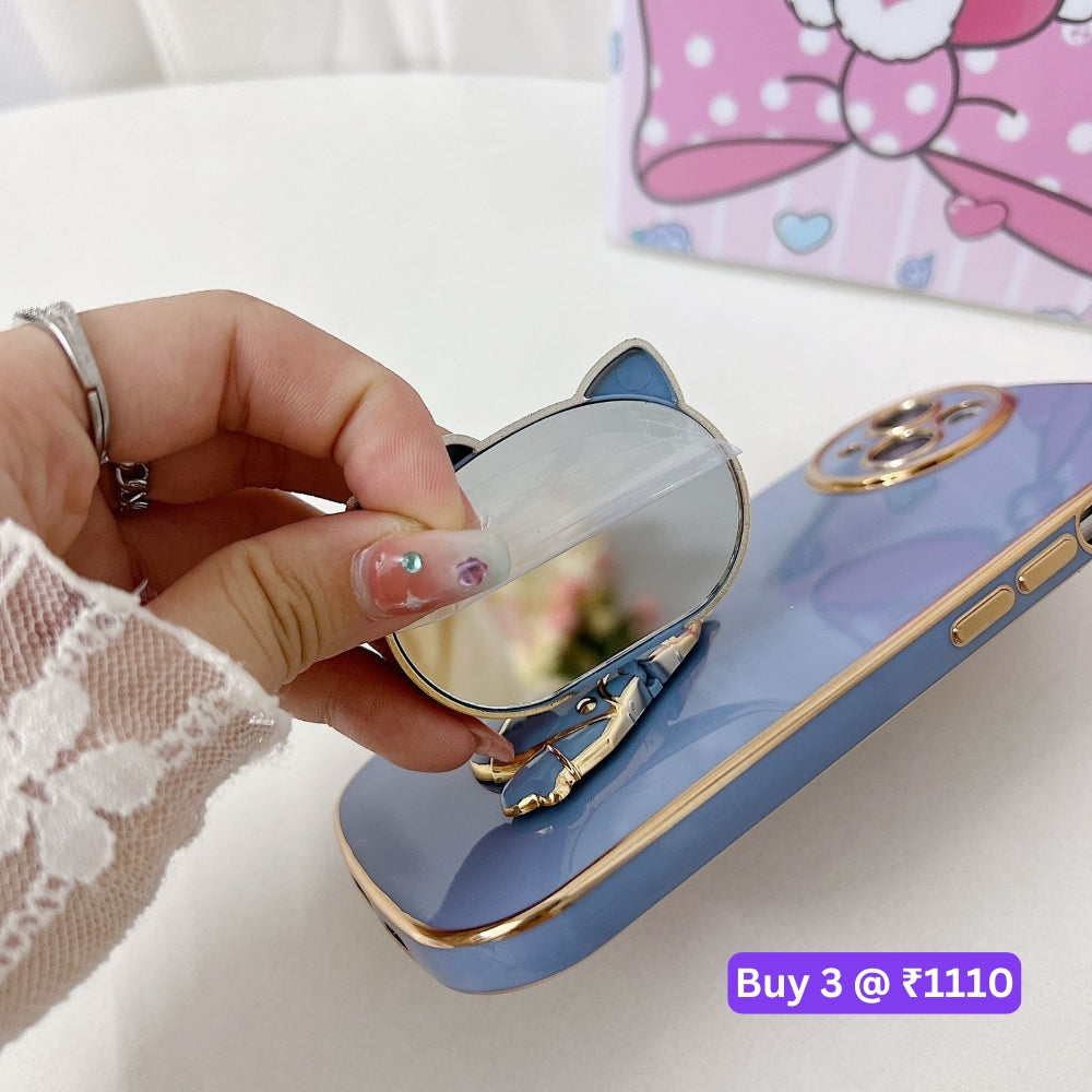 Rotated Kitty Mirror Stand Luxury Electroplated Cover – MI Note 7 Pro