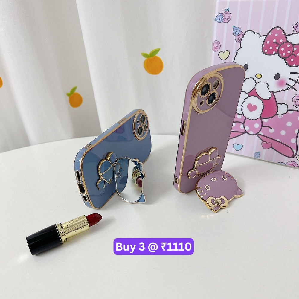 Rotated Kitty Mirror Stand Luxury Electroplated Cover – MI Note 7 Pro