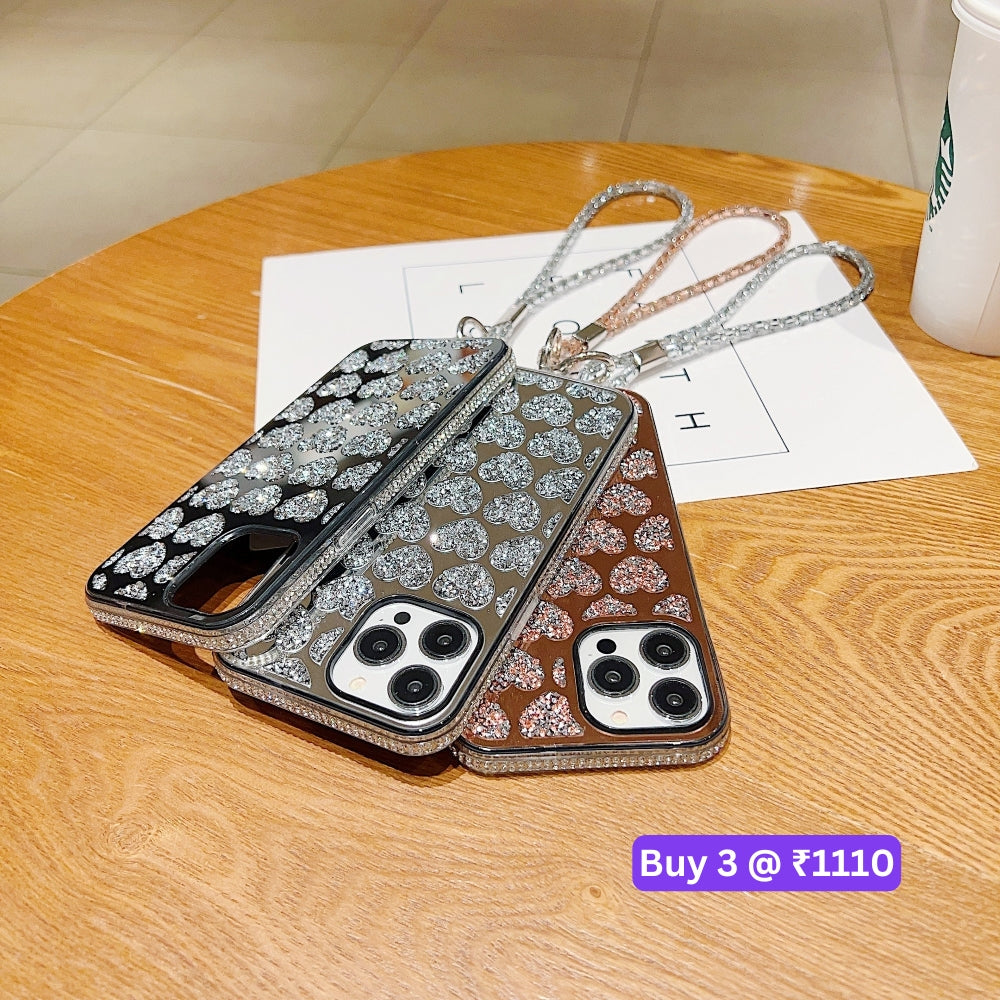 Shiny Glitter Diamond Heart PC (Hard) Case - Samsung S22 Ultra