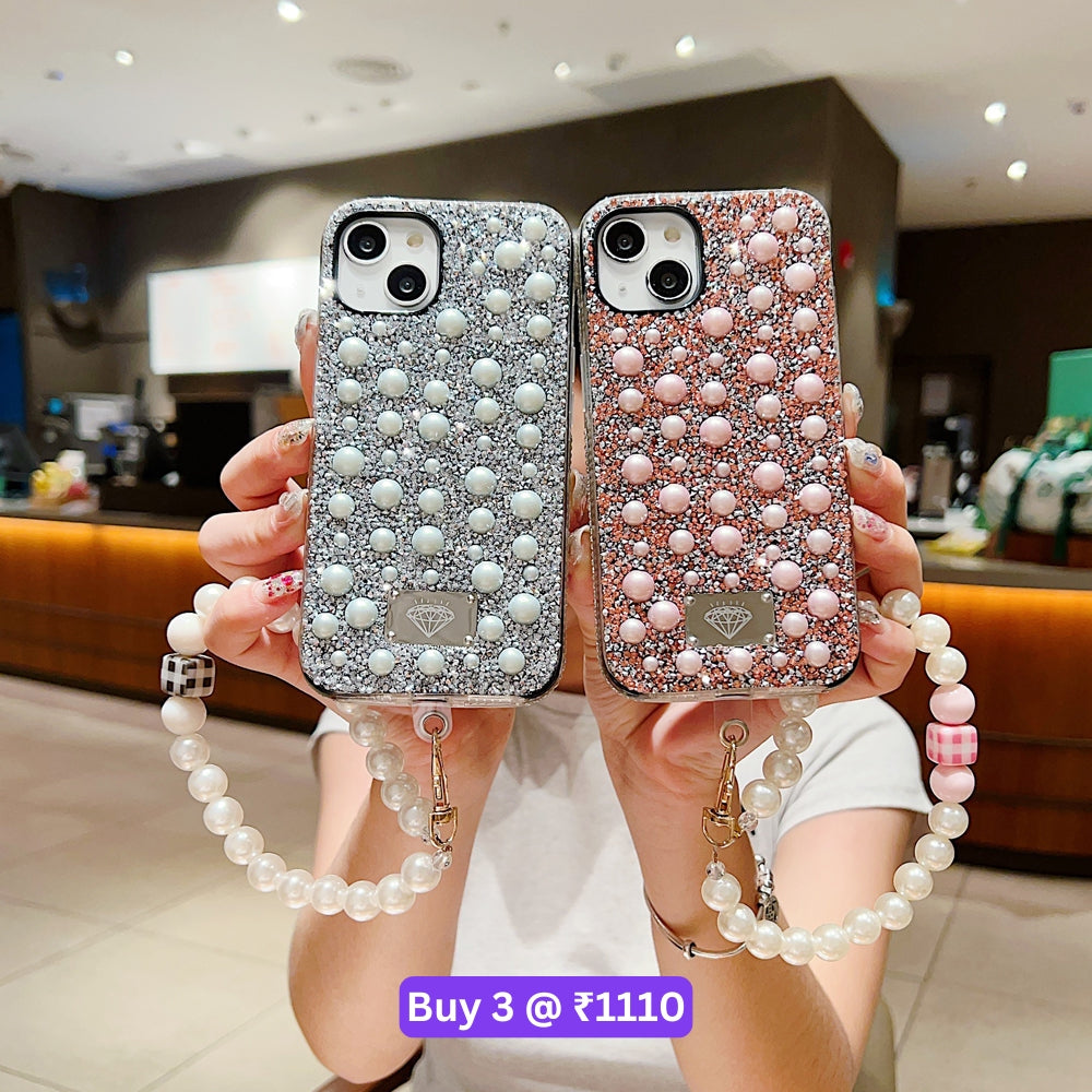Shockproof Bling Pearl PC (Hard) Case With Pearl Bracelet - Samsung S22 Ultra