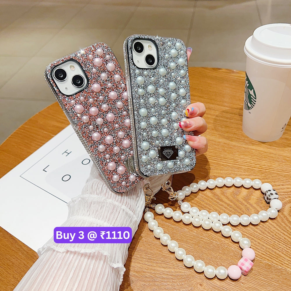 Shockproof Bling Pearl PC (Hard) Case With Pearl Bracelet - Samsung S22 Ultra