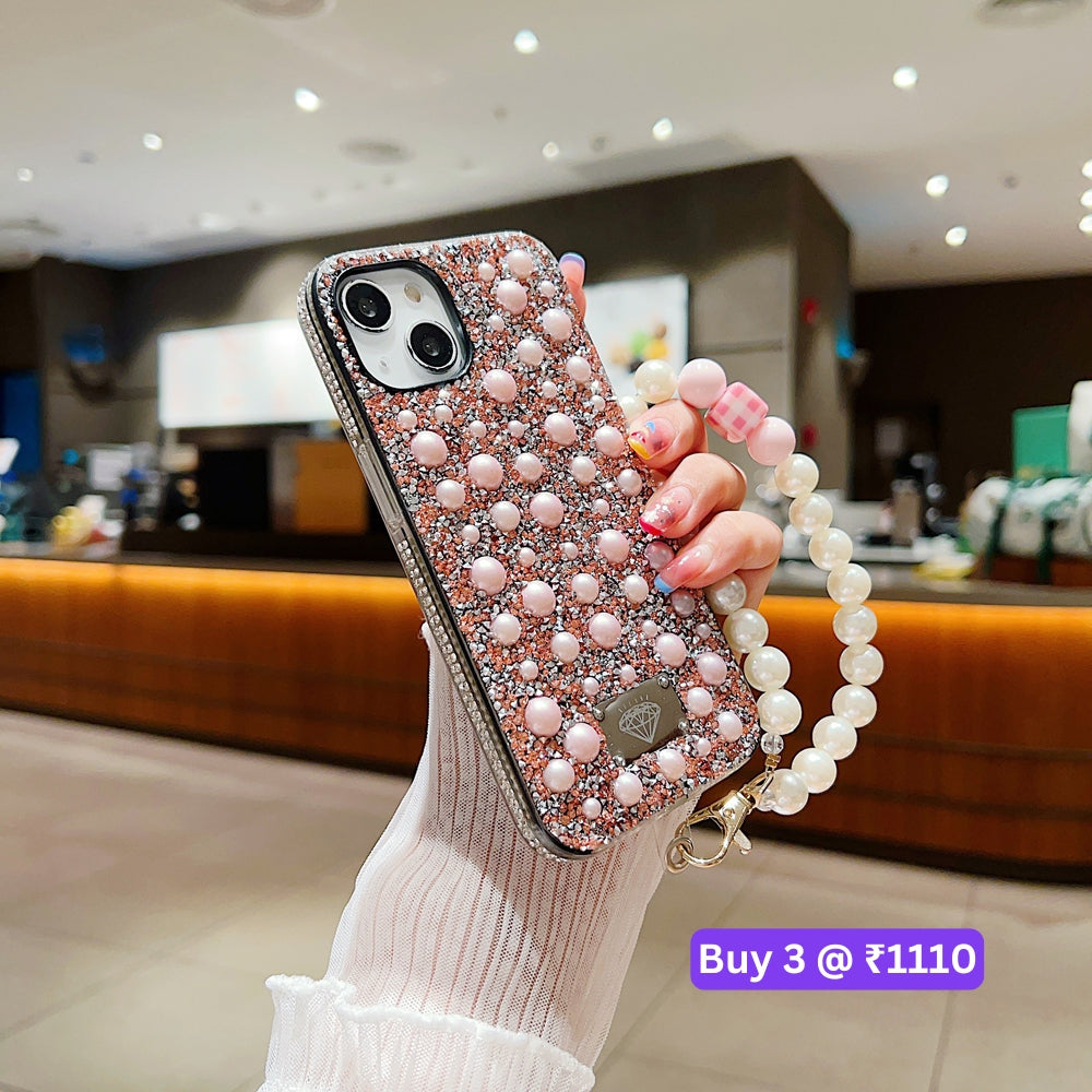 Shockproof Bling Pearl PC (Hard) Case With Pearl Bracelet - Samsung S22 Ultra