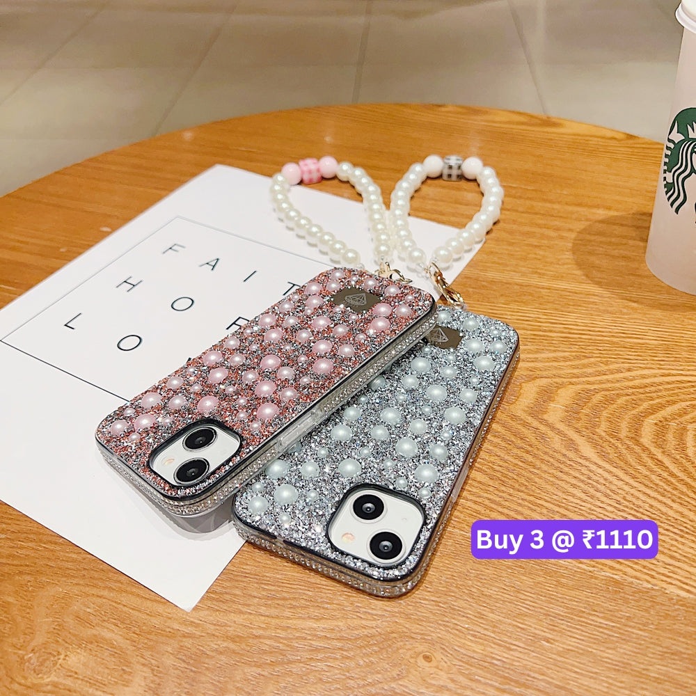 Shockproof Bling Pearl PC (Hard) Case With Pearl Bracelet - Samsung S22 Ultra