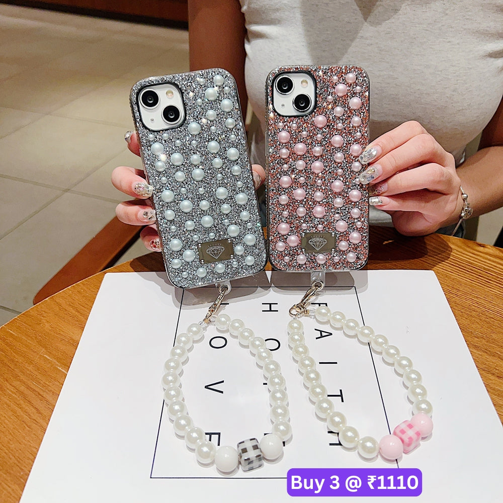 Shockproof Bling Pearl PC (Hard) Case With Pearl Bracelet - Samsung S22 Ultra