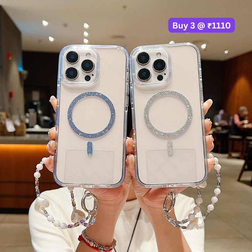 Solid Color Glitter Magsafe Transparent Phone Case | Mobile Cover with Random Bracelet - iPhone 14 Pro Max