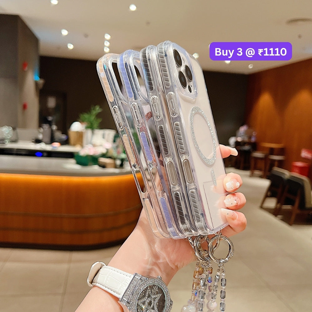 Solid Color Glitter Magsafe Transparent Phone Case | Mobile Cover with Random Bracelet - iPhone 14 Pro Max