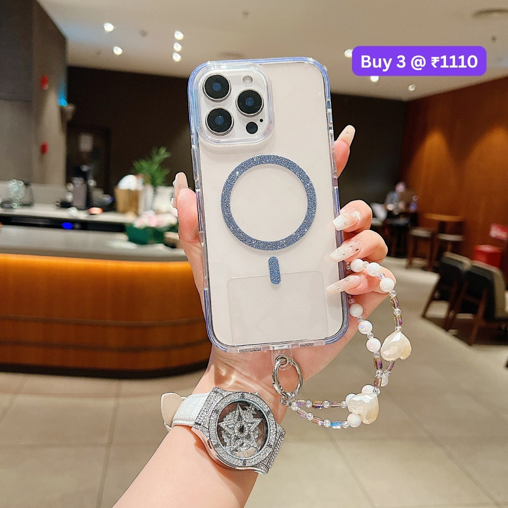 Solid Color Glitter Magsafe Transparent Phone Case | Mobile Cover with Random Bracelet - iPhone 14 Pro Max