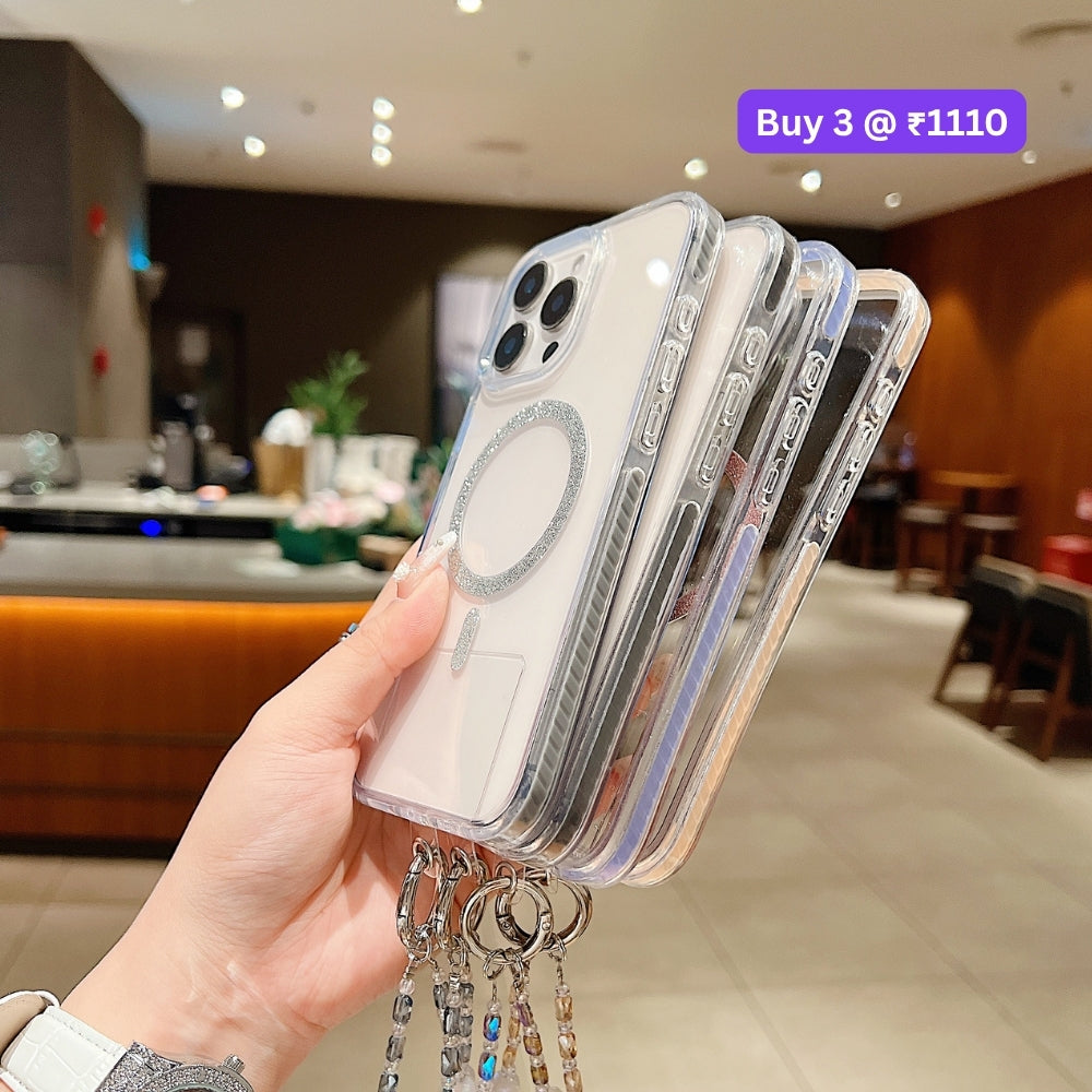 Solid Color Glitter Magsafe Transparent Phone Case | Mobile Cover with Random Bracelet - iPhone 14 Pro Max