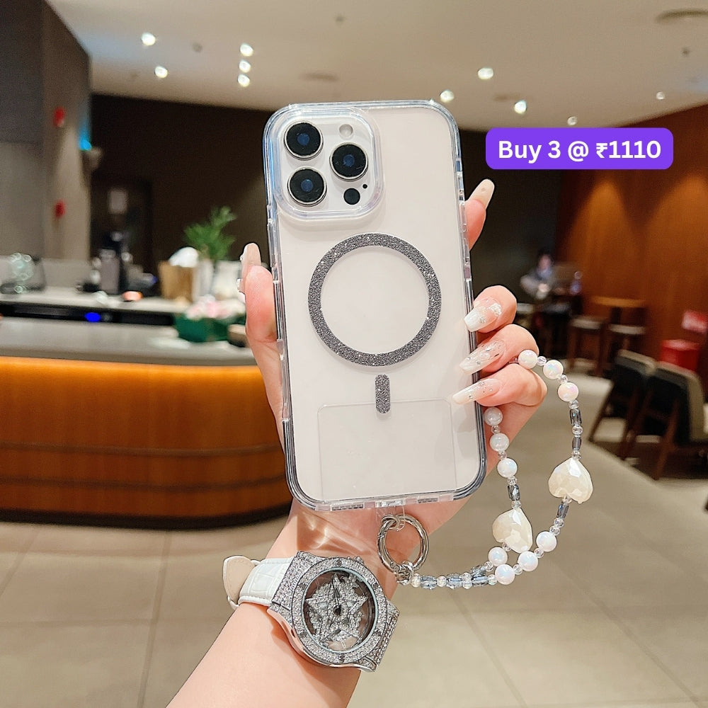 Solid Color Glitter Magsafe Transparent Phone Case | Mobile Cover with Random Bracelet - iPhone 14 Pro Max