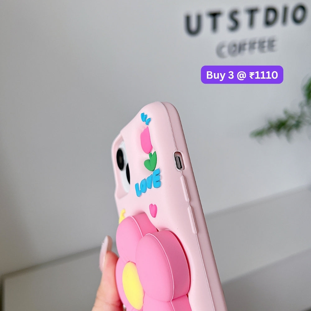 Spring Flower Stand Silicone Soft Phone Case | Mobile Cover - iPhone 14 Pro Max