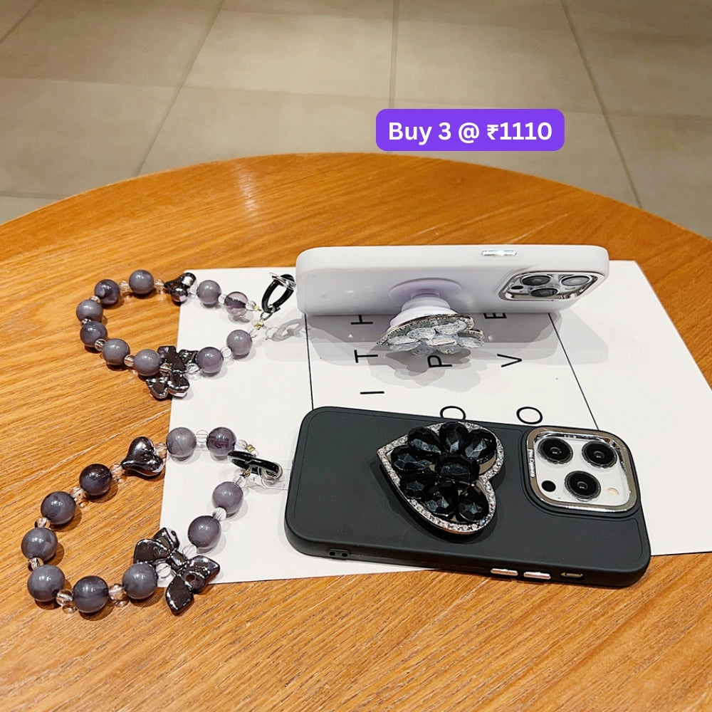Stone Heart Shape Stand Silicone Soft Phone Cover with Bracelet - Samsung S21FE