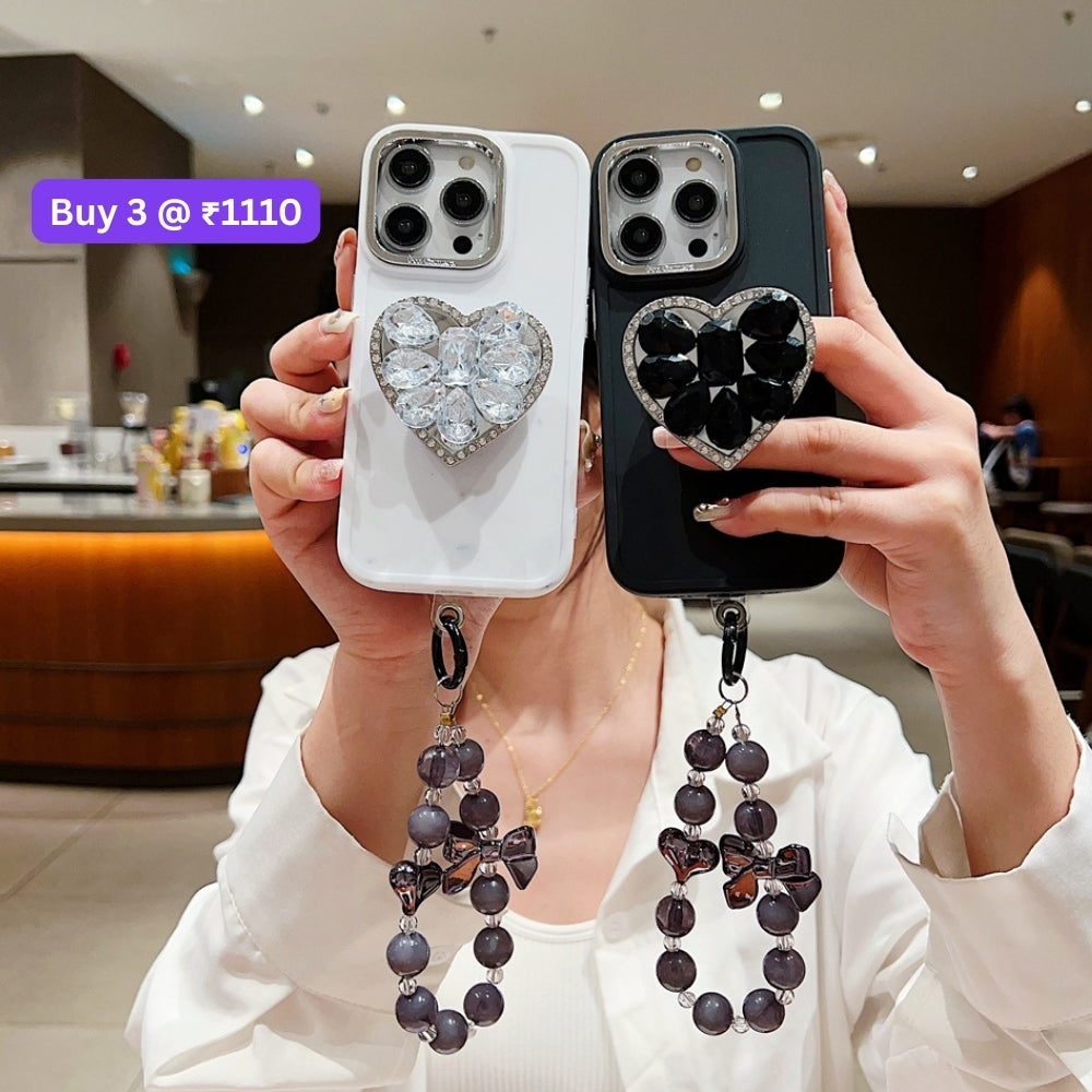 Stone Heart Shape Stand Silicone Soft Phone Cover with Bracelet - Samsung S21FE