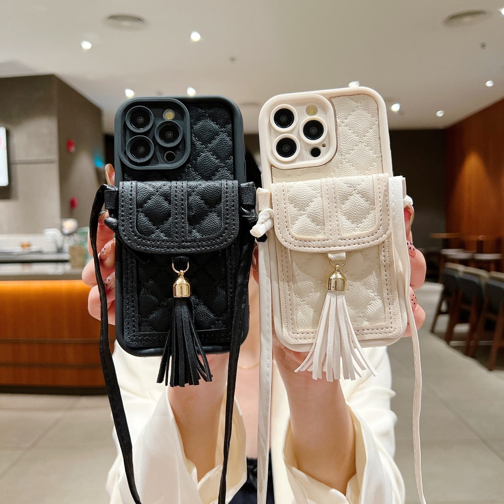 TPU (Soft) PU Leather Phone Case with Card Wallet and Strap - iPhone 14 Plus