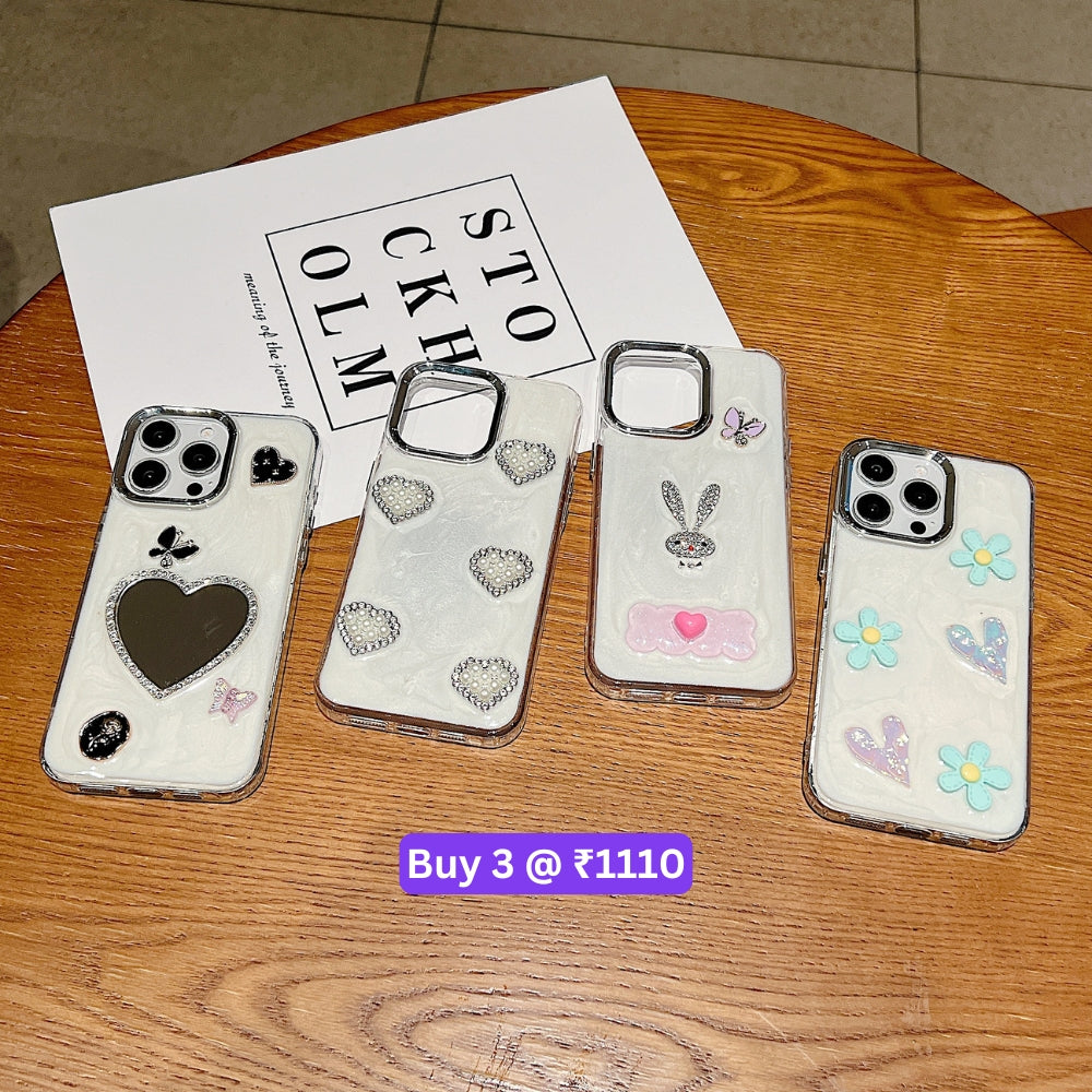 Tiny Bear | Flower | Heart | Mirror Shockproof TPU (Soft) Phone Case - iPhone 15 Pro Max