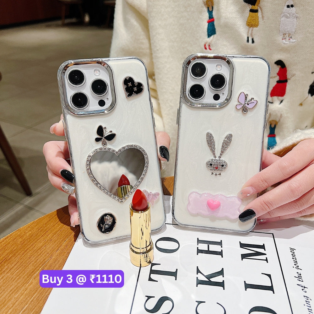 Tiny Bear | Flower | Heart | Mirror Shockproof TPU (Soft) Phone Case - iPhone 14 Pro