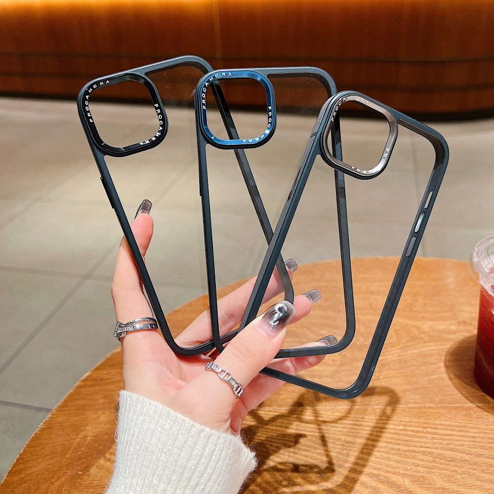 Luxury Transparent Anti-shock Metal Camera Ring Case - iPhone 15 Plus