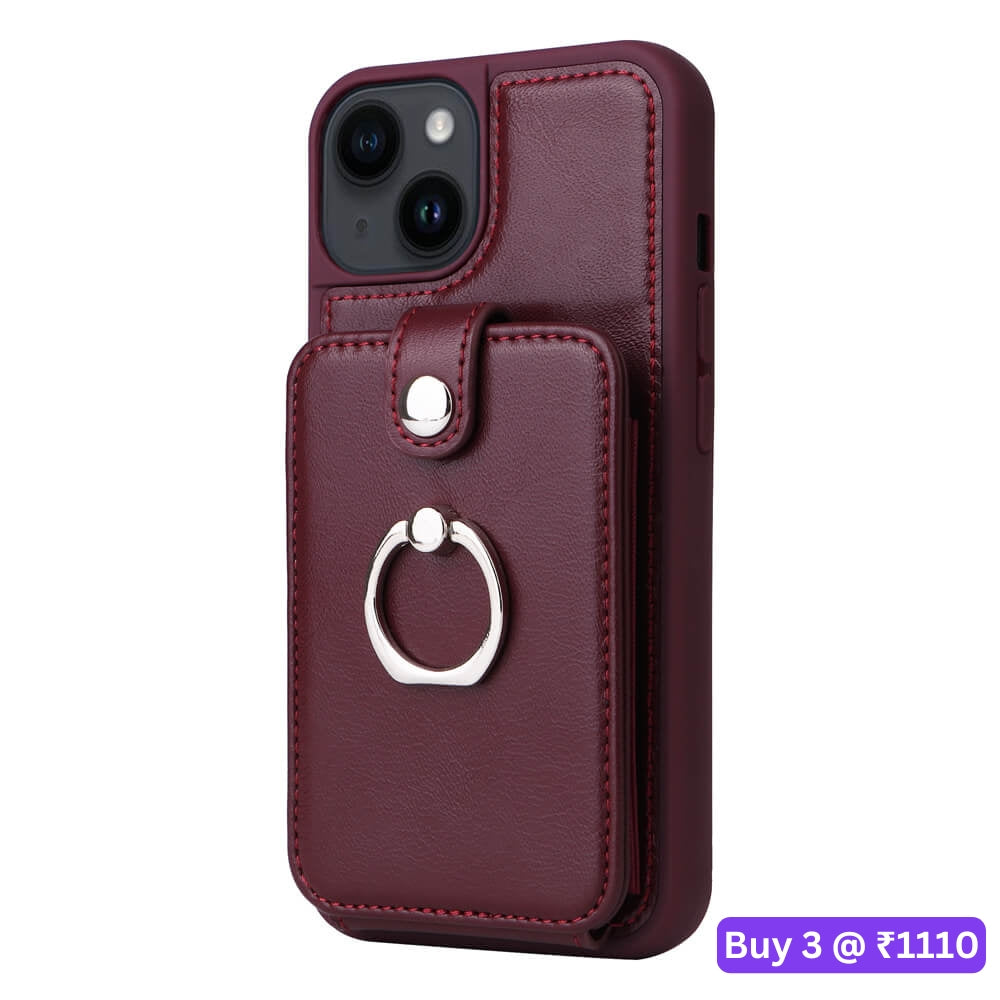 Vintage Pouch PU Leather Phone Case with 360 Degree Ring Holder Stand - iPhone 11