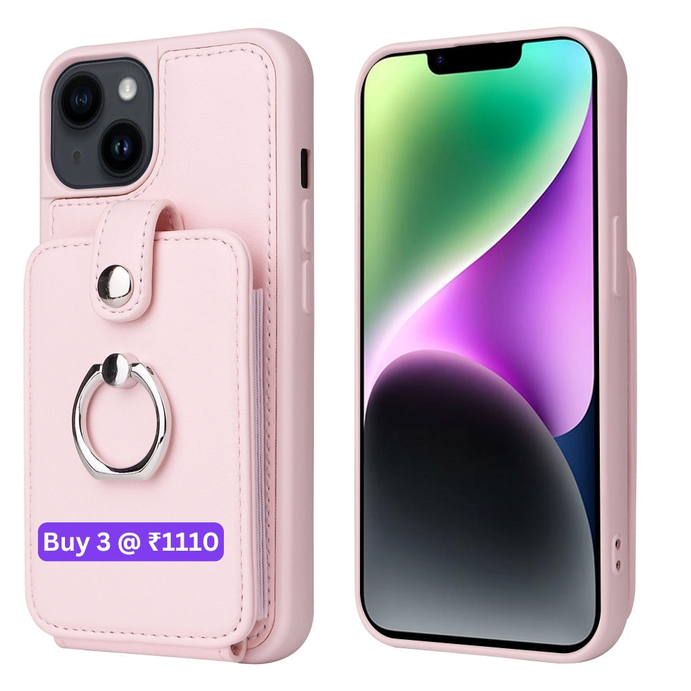 Vintage Pouch PU Leather Phone Case with 360 Degree Ring Holder Stand - iPhone 11