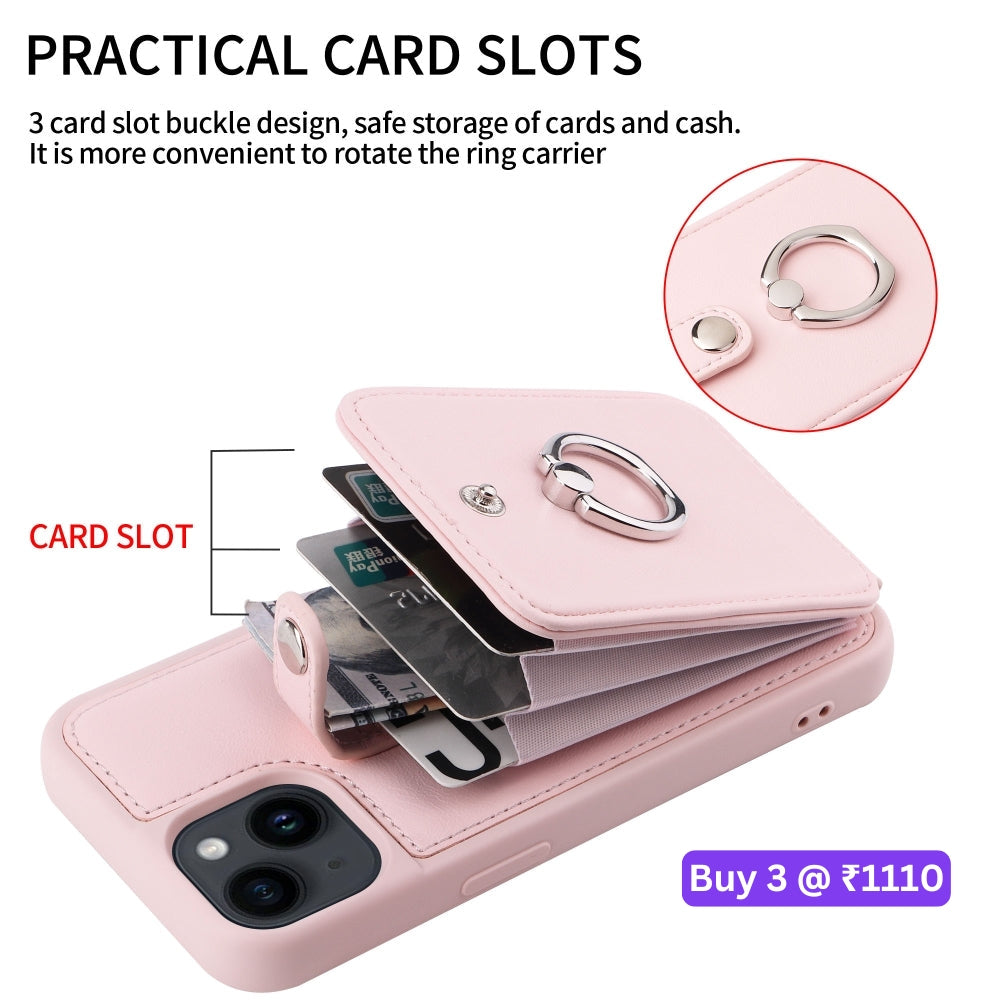 Vintage Pouch PU Leather Phone Case with 360 Degree Ring Holder Stand - iPhone 11