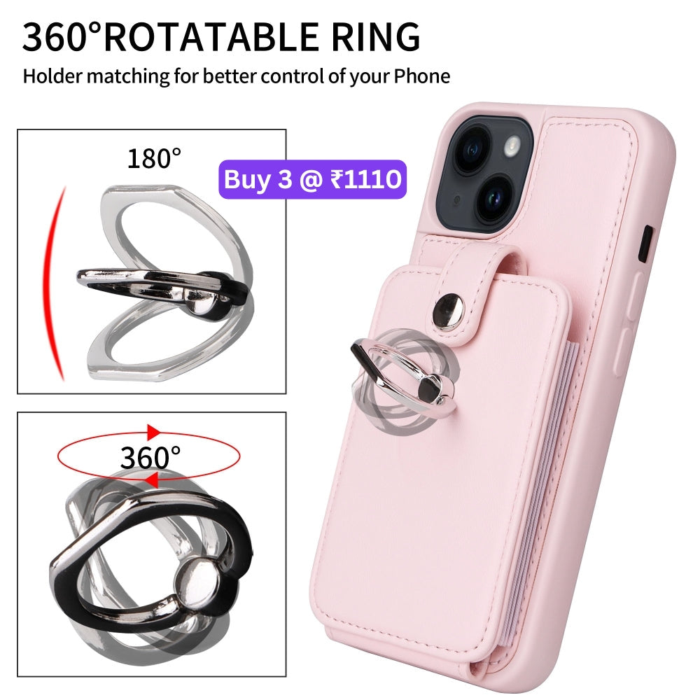 Vintage Pouch PU Leather Phone Case with 360 Degree Ring Holder Stand - iPhone 11