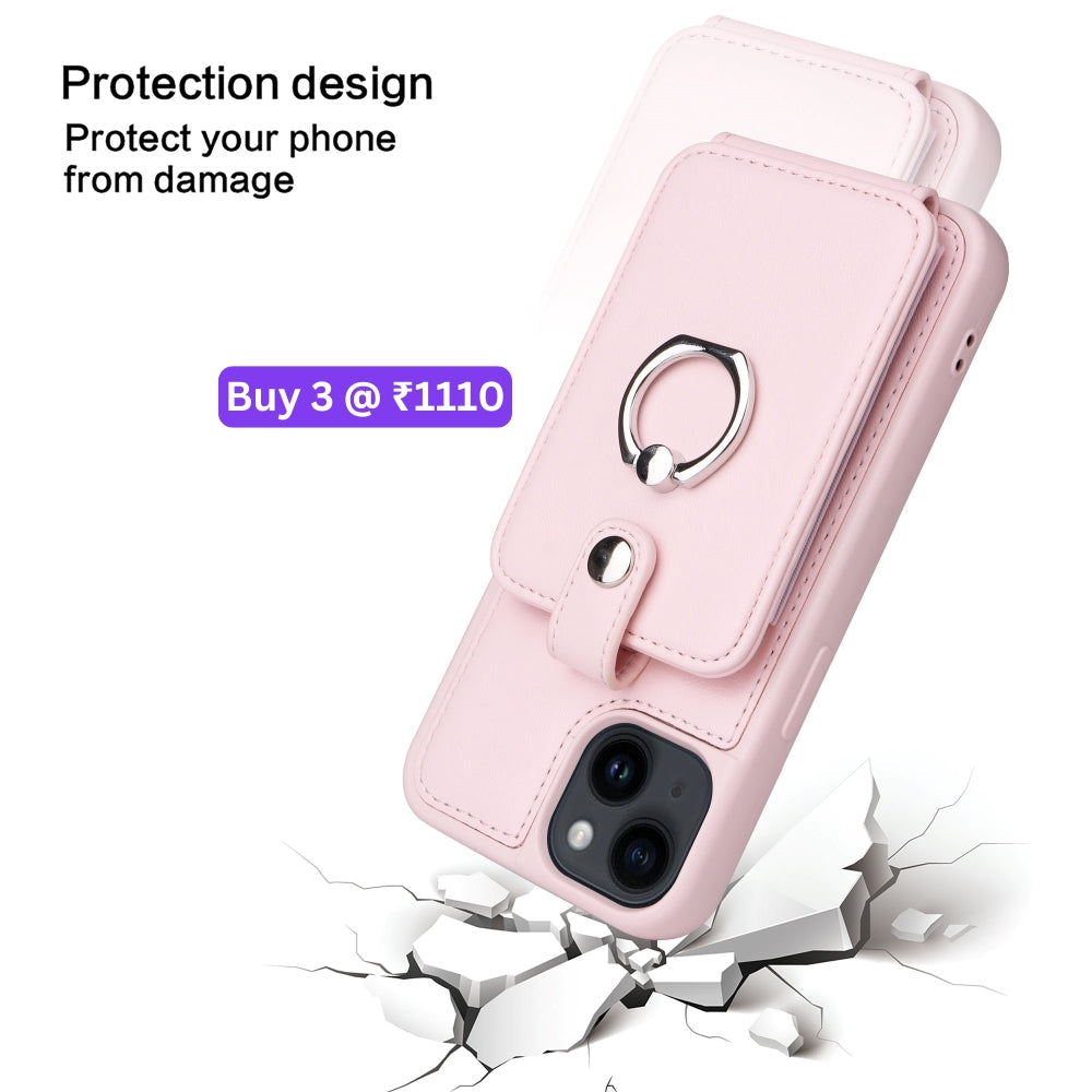 Vintage Pouch PU Leather Phone Case with 360 Degree Ring Holder Stand - iPhone 11