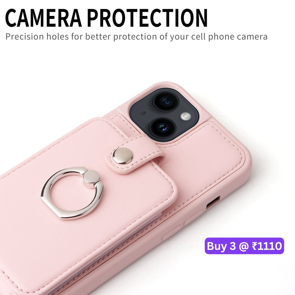 Vintage Pouch PU Leather Phone Case with 360 Degree Ring Holder Stand - iPhone 11