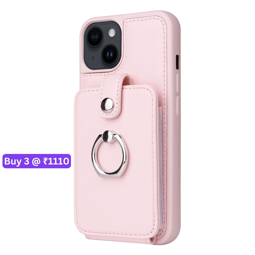 Vintage Pouch PU Leather Phone Case with 360 Degree Ring Holder Stand - iPhone 11