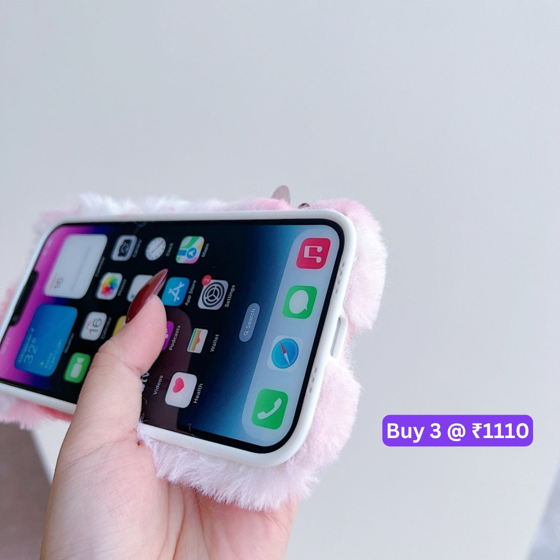 Warm Fluffy Furry Cat Embroided Camera Protection Phone Case - iPhone 15 Pro